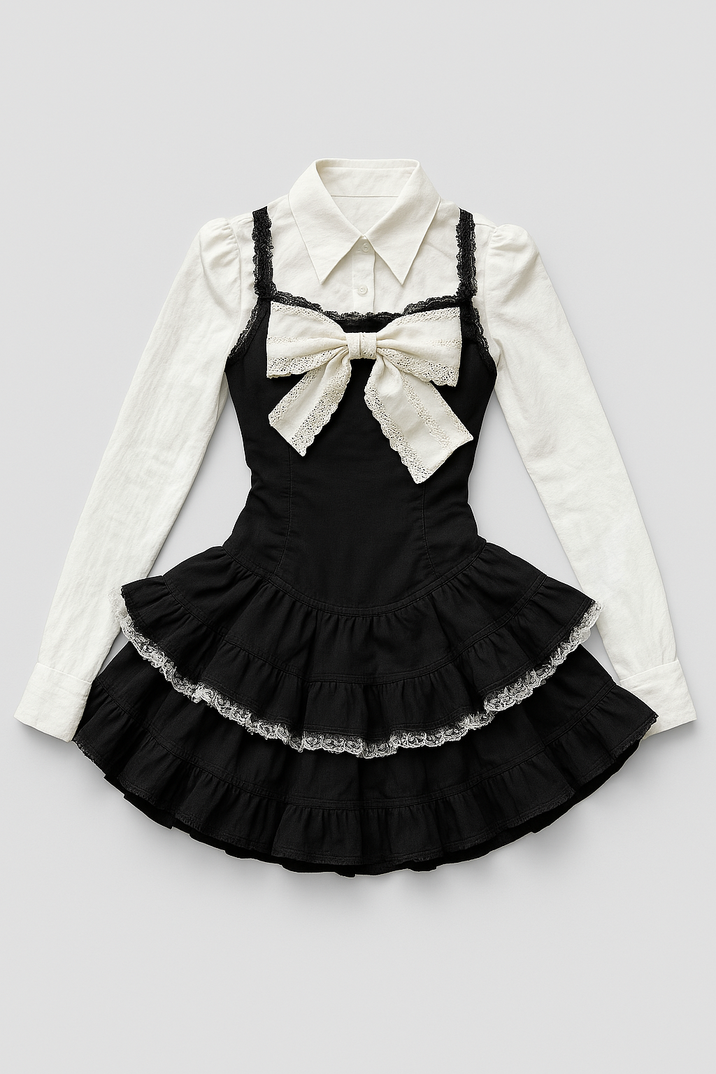 Y2K aesthetic two-piece set with sweet lace and gothic touches