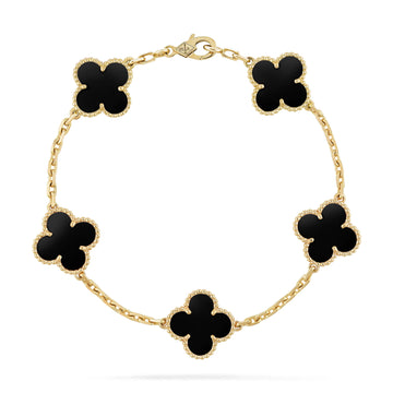 Four-leaf clover bracelet in gold and black enamel