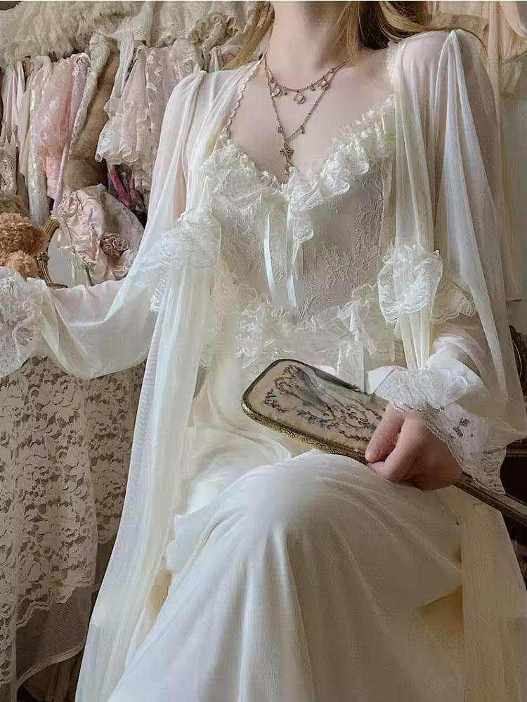 Vintage Fairy Dress 2-Piece Lace & Chiffon Nightgown Set AGCW Vintage Fairy Dress 2-Piece Lace & Chiffon Nightgown Set AGCW