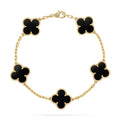 V-Gold clover bracelet with laser-cut details and enamel charm