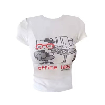 Front view of Y2K Hello Kitty graphic t-shirt with kawaii design and slim fit