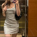 Y2K rave club dress with soft shimmer and body-hugging silhouette