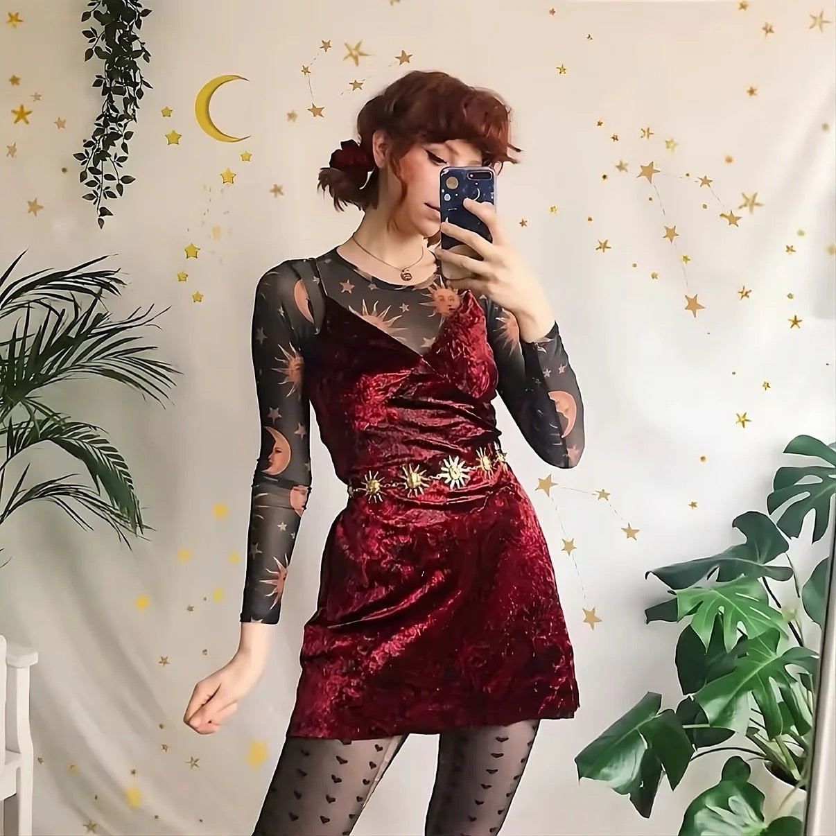 Adjustable gothic moon chain belt for dresses and celestial fashion