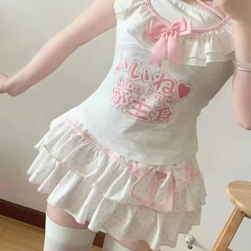 Korean fashion layered skirt with heart and ruffles