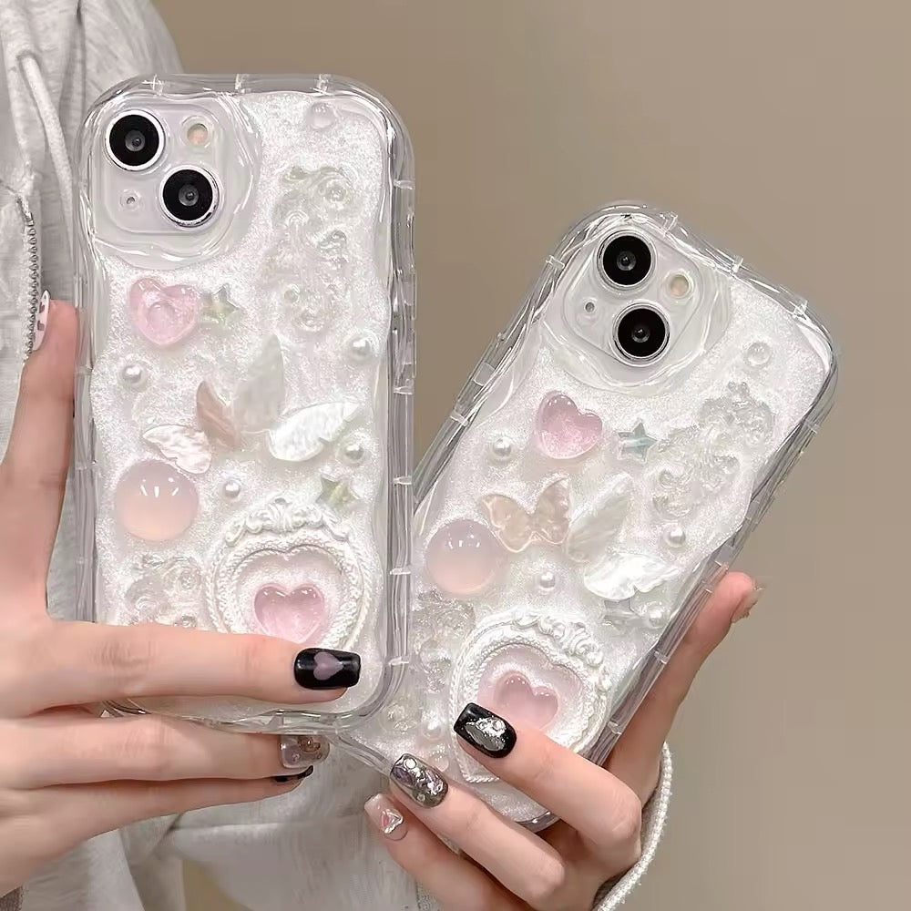 Pink Hearts iPhone Case with 3D Butterfly & Soft Cover