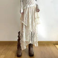 Aesthetic cottagecore midi skirt with lace trim and vintage details
