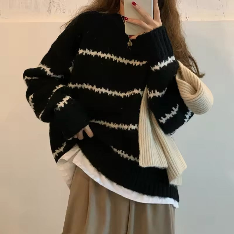 Casual oversized Korean style striped sweater