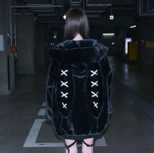 Emo winter streetwear hoodie with rabbit ears