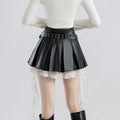 Dark aesthetic lace-trimmed PU mini skirt for punk outfits
