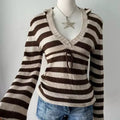 American retro sweater with Y2K striped design, slim fit knit pullover perfect for emo, punk, and Harajuku aesthetic streetwear looks
