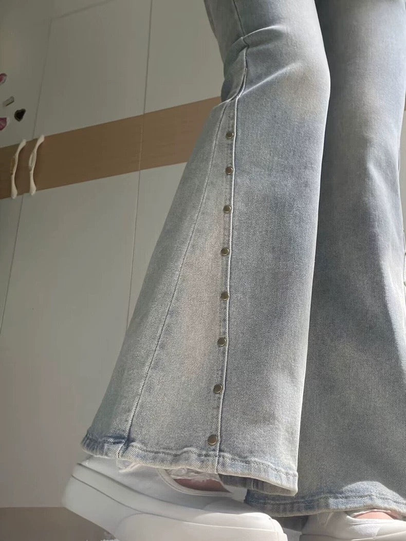 00s 5351 waxed gray flare denim Y2K 光沢 2000s Gray Flare Jeans – Y2K Inspired Grunge Denim Pants – AGCW