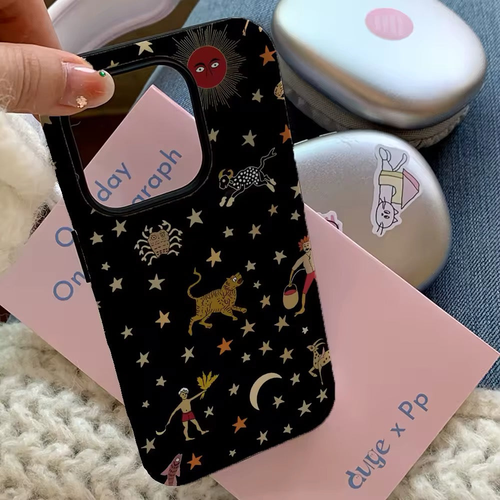 Astro Animals iPhone case with black star art and animal illustrations