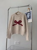 Balletcore sweater with soft gray knit and bow