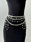 Cottagecore pearl waist chain belt layered on skirt