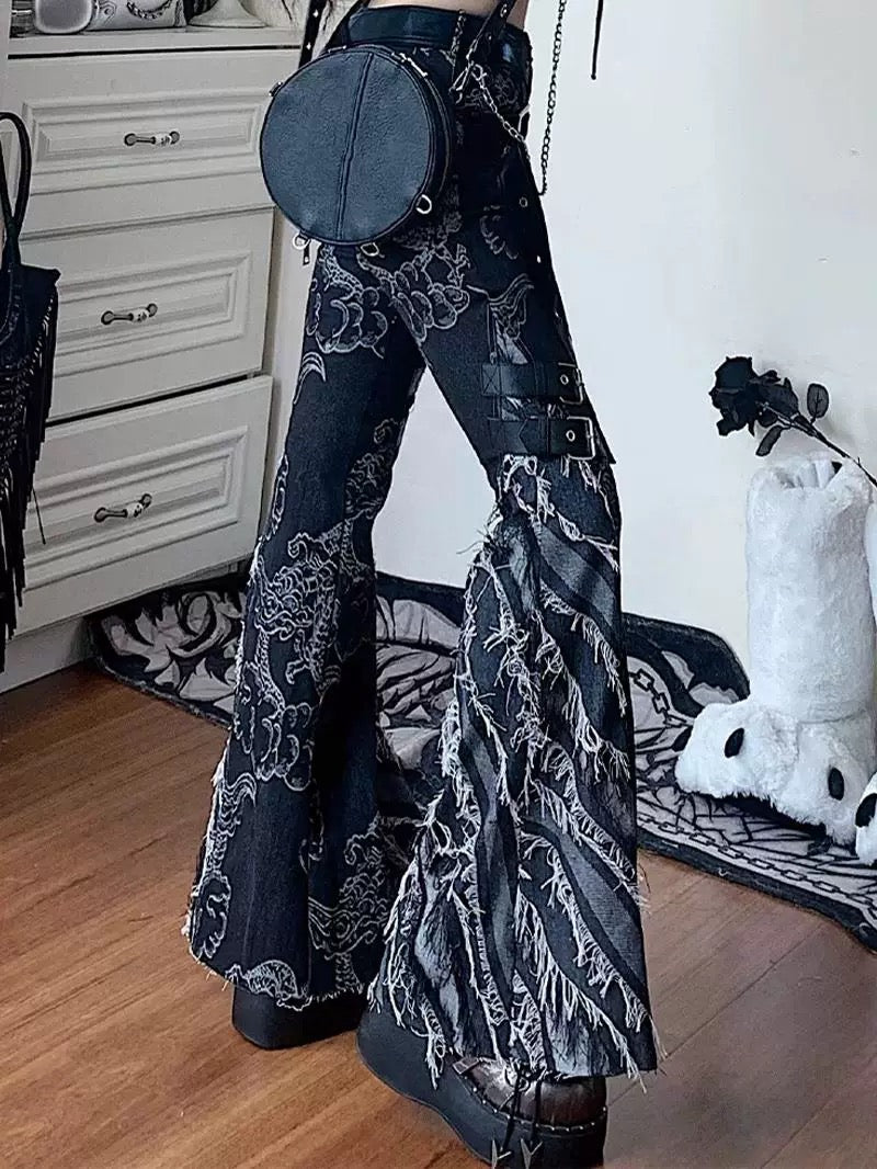 Y2K Dragon Flare Jeans – Emo Punk Aesthetic Jeans for Alt Fashion
