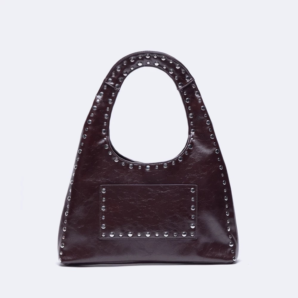 Retro rivet purse for women with strong stitched handles