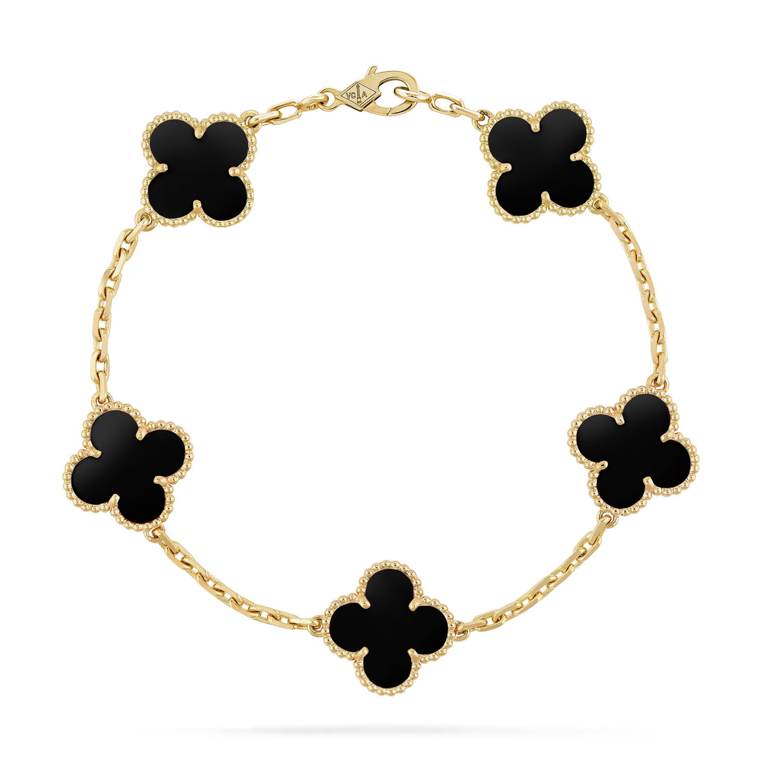 Four-leaf clover bracelet in gold and black enamel