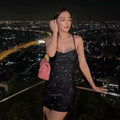 Y2K rave club dress with soft shimmer and body-hugging silhouette