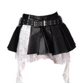 Black high-waisted Y2K aesthetic mini skirt with lace hem
