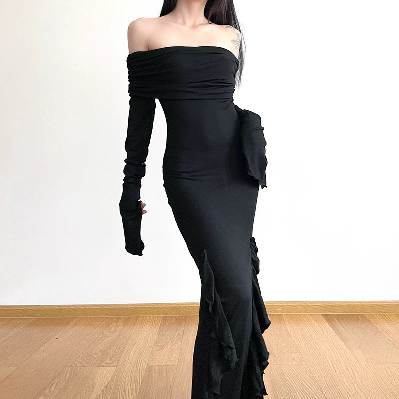 Mystical Gothic Slit Dress for High-Fashion Alternative Looks