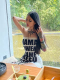E-girl style sleeveless mini dress with letter print and skinny fit