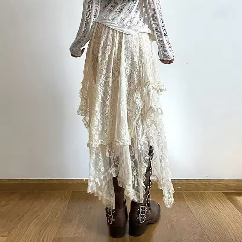 Romantic asymmetrical ruffle skirt for aesthetic fashion lovers
