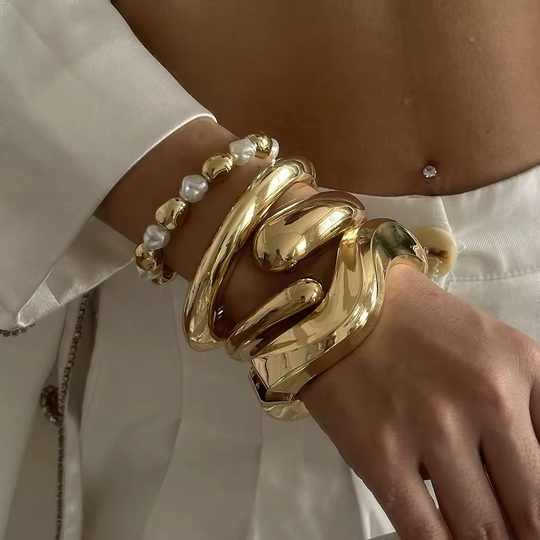 Vintage bohemian bracelet with a wide cuff design in gold