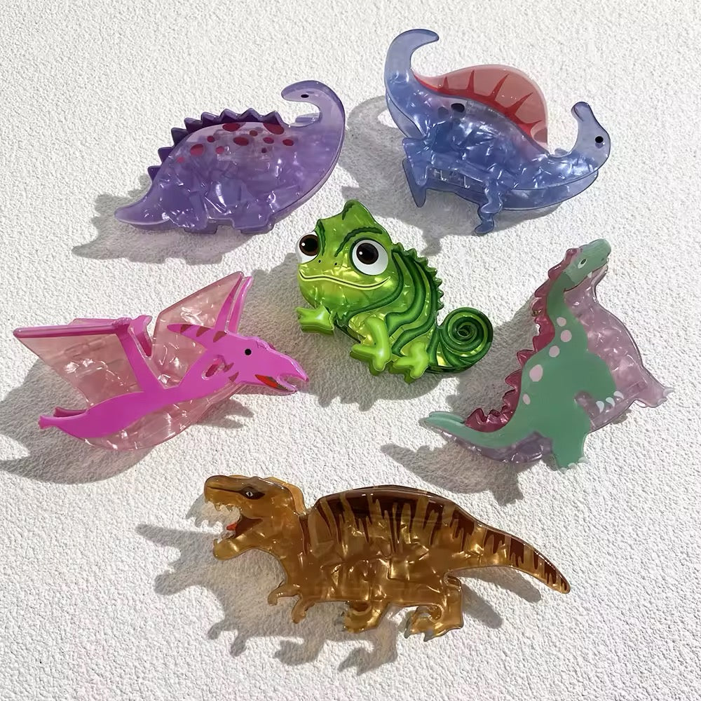 Cartoon dinosaur hair clip with a funny chameleon design