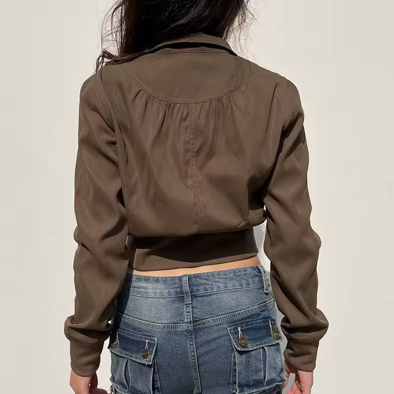 Zip-up cropped coat with cinched waist