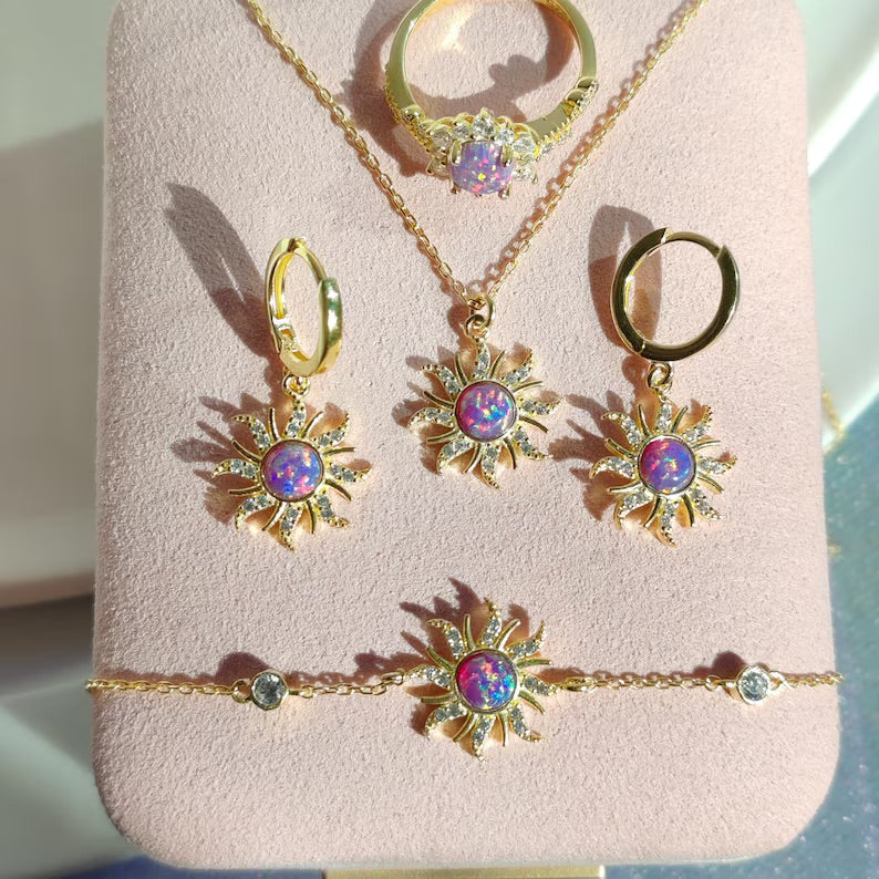 Captivating detail of zircon stones surrounding opal gemstone.