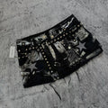 Harajuku punk skirt with metal studs, belt, star patches and a low-rise fit