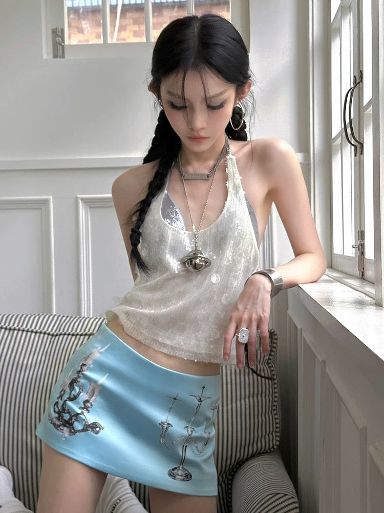 Hot sexy micro skirt in blue—perfect for vintage and gyaru outfits