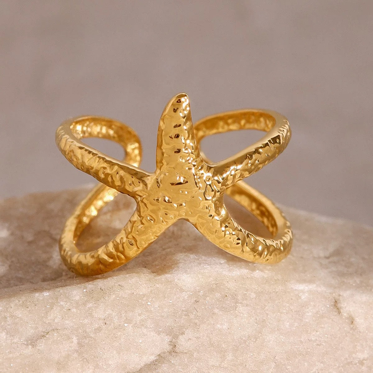 Gold textured starfish ring perfect for beach lovers