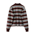 Brown striped polo shirt worn casually on the street