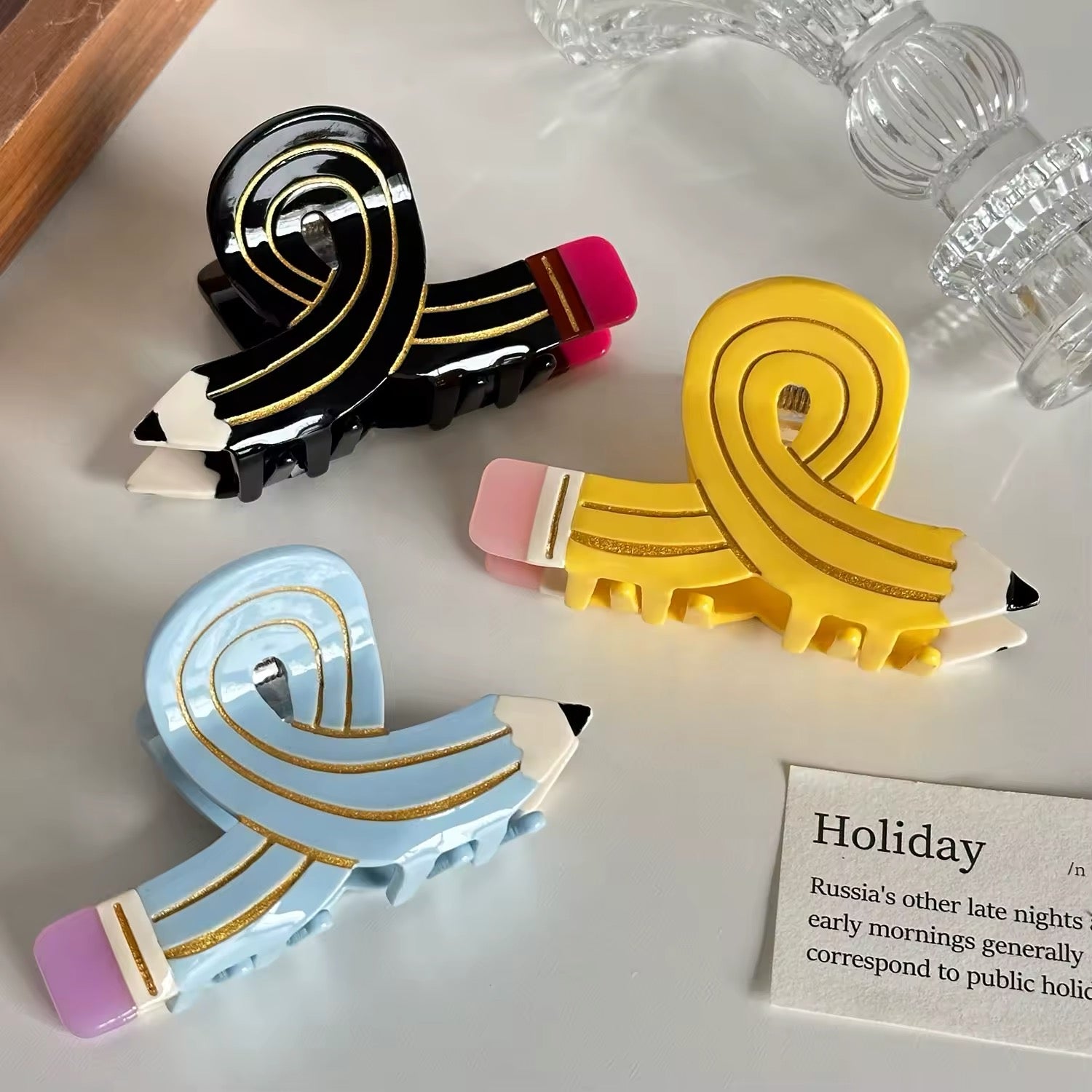 Colorful pencil hair claw clip with a trendy acetate design