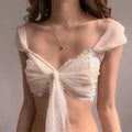 Coquette fashion mesh crop top with delicate lace design