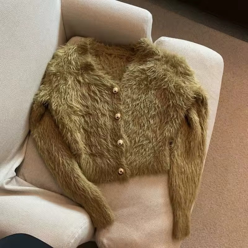 Korean fashion mohair cardigan with minimalist vibe