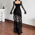 Black lace fairycore dress with an elegant sweetheart neckline