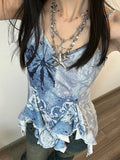 Tie-dye Fairycore sleeveless top, aesthetic Korean fashion crop camis, trendy Y2K-inspired irregular tank top with a soft pastel cottagecore design