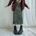 Aesthetic cottagecore floral midi skirt with vintage-inspired print.
