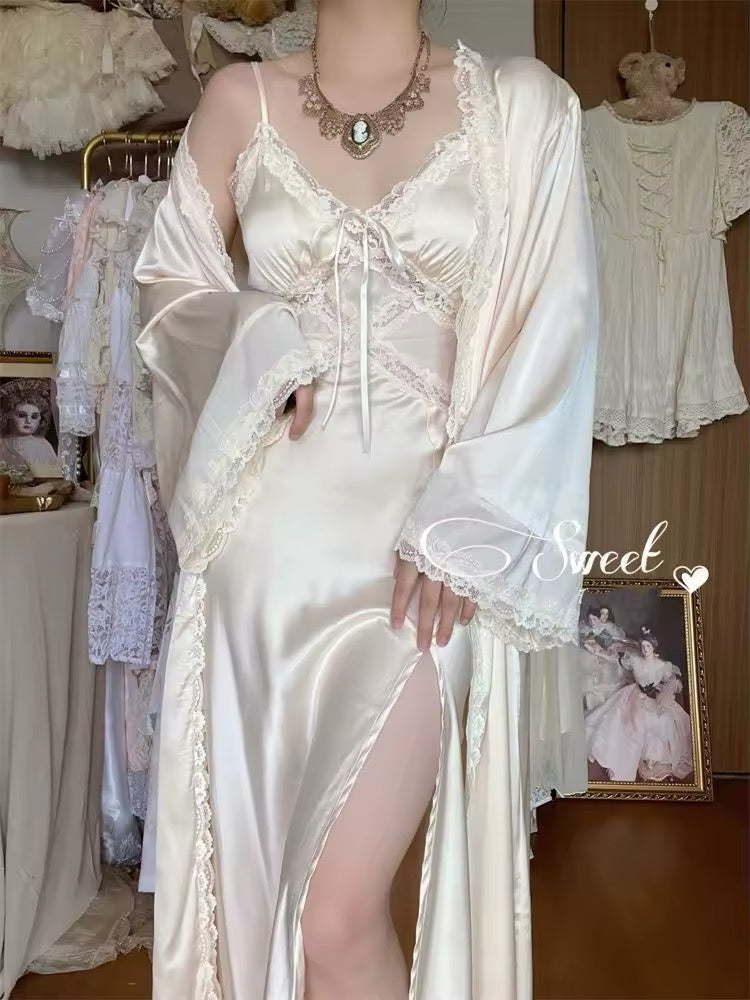 Fairycore aesthetic sleepwear with long sleeve robe