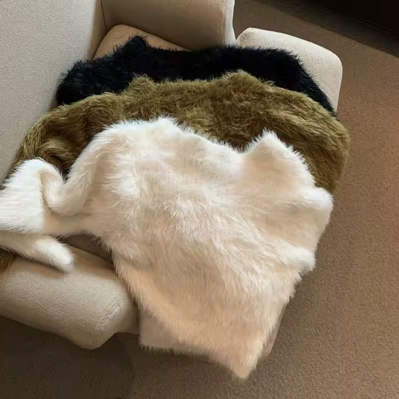 Soft fuzzy mohair sweater for Korean streetwear looks