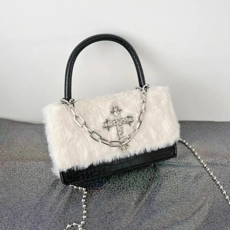 Y2K gothic handbag for alt girls with bold cross design