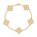 Elegant wrist styling featuring the Clover, Nail, Love, and Tennis bracelets combined for a cohesive fashion statement.
