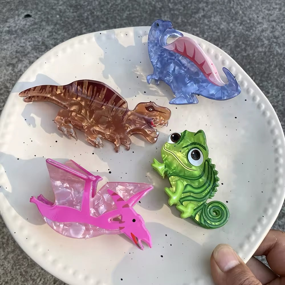 Colorful dinosaur shark hair clip for women and girls