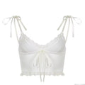 Stylish summer lace bow crop top with soft knitted fabric