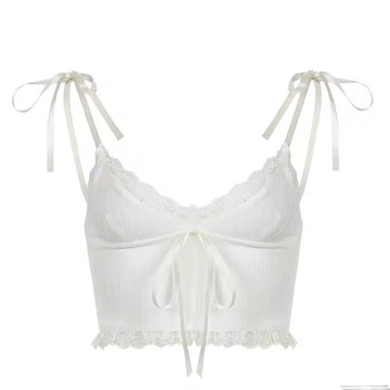 Stylish summer lace bow crop top with soft knitted fabric