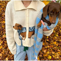 Chic and cozy cardigan with all-over dog print, casual long sleeve knitwear piece for playful fall and winter looks