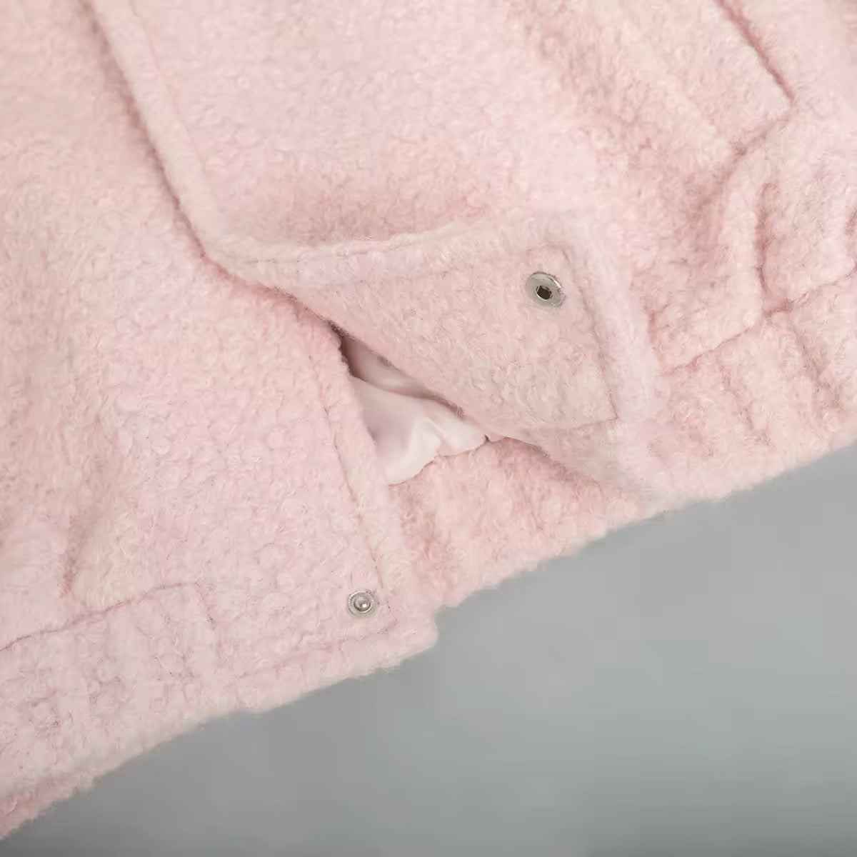 Cute pastel outerwear for women with loose fit design and stand collar, warm and trendy casual jacket