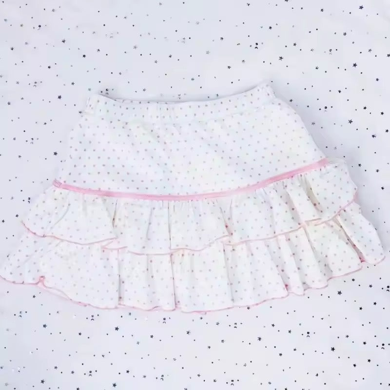 Sweet pink and white ruffle mini skirt for soft girl outfits